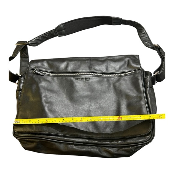 Kenneth Cole New York Black Leather Messenger Laptop Bag with Adjustable Strap - Picture 6 of 11